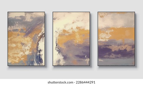 Abstract art vector illustration. Set of three artworks, background vector. Natural fine art wall art for home decor and printing.