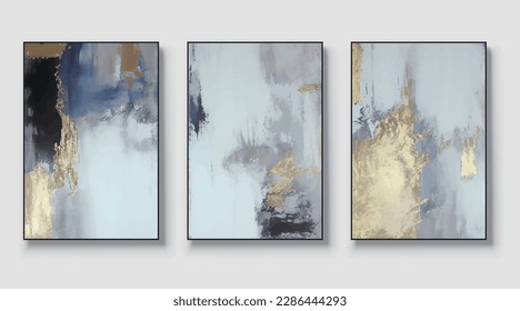 Abstract art vector illustration. Set of three artworks, background vector. Natural fine art wall art for home decor and printing.