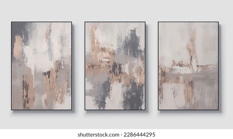 Abstract art vector illustration. Set of three artworks, background vector. Natural fine art wall art for home decor and printing.