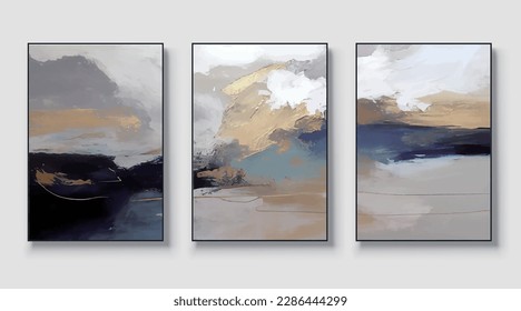 Abstract art vector illustration. Set of three artworks, background vector. Natural fine art wall art for home decor and printing.