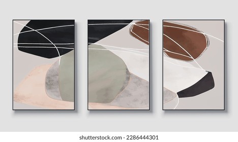 Abstract art vector illustration. Set of three artworks, background vector. Natural fine art wall art for home decor and printing.