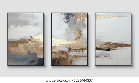 Abstract art vector illustration. Set of three artworks, background vector. Natural fine art wall art for home decor and printing.