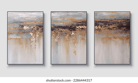 Abstract art vector illustration. Set of three artworks, background vector. Natural fine art wall art for home decor and printing.