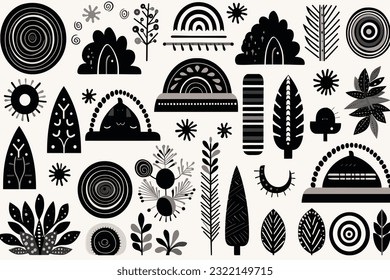 Abstract art vector illustration. SVG, black and white design, hand drawn vector illustration. black elements. modern Art. Prints, wallpapers, posters, cards, murals, rugs, hangings, prints