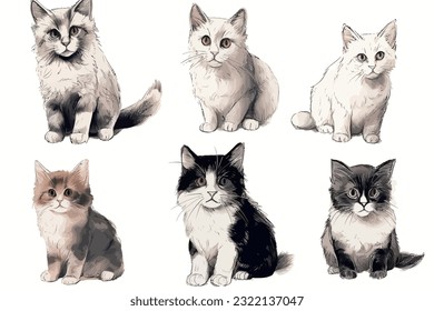 Abstract art vector illustration. Watercolor painting, children's wallpaper. Hand drawn vector illustration. Stylish cats, modern art, prints, wallpapers, posters, cards, murals, carpets, hangings