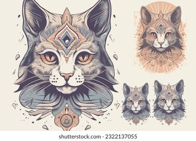 Abstract art vector illustration. Watercolor painting, children's wallpaper. Hand drawn vector illustration. Stylish cats, modern art, prints, wallpapers, posters, cards, murals, carpets, hangings