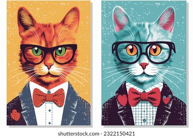 Abstract art vector illustration. Watercolor painting, children's wallpaper. Hand drawn vector illustration. Stylish cats, modern art, prints, wallpapers, posters, cards, murals, carpets, hangings