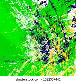Abstract art vector juicy green background illustration. Hand drawn textured streaks, strokes, splashes and spots. Template for design, canvas print, poster, wallpaper, border frame, wooden panel.