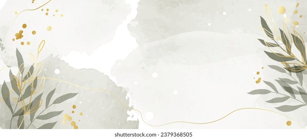 Abstract art vector. Luxury botanical background with golden branches and botanical leaves, organic shapes, watercolor. Vector design for print, cover, banner, vip cover.	