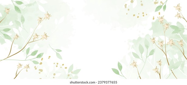 Abstracto vector de arte. Papel verde de lujo de estilo minimalista con flores silvestres y hojas botánicas, formas orgánicas, acuarela. Fondo vectorial para banner, afiche, web y embalaje.	