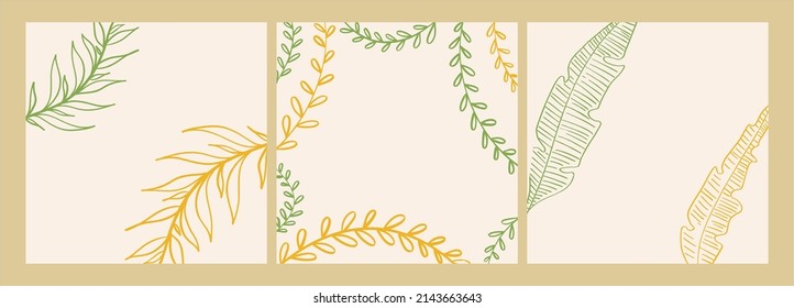 Abstract art vector. Luxury invitation card background with yellow and green botanical leaves, organic. Wedding invitation vector design and cover template.