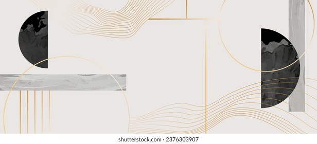 Abstract art vector. Modern color artistic luxury wallpaper in cubism style with marble texture. Geometric marble texture with golden lines. Low poly cubist hand drawn background for home decor, wall	