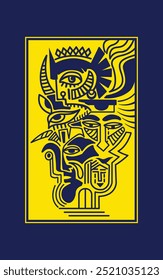 Abstract art vector outline illustration of couple, man and woman portrait. Blue and yellow coloring page of human faces