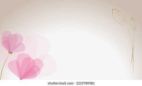 Abstract art vector pink flowers and green leaves on light pink gradient background. Vector background for banner, poster, web and packaging