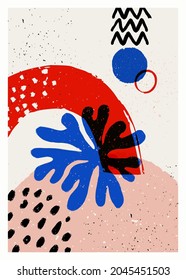 Abstract art vector poster. Vintage abstract Matisse inspired print for wall decoration. Vector hand-painted illustration