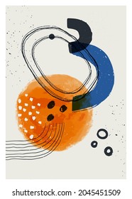 Afiche abstracto de vectores de arte. Impresión geométrica abstracta vintage para la decoración de las paredes. Ilustración de vectores pintada a mano