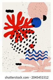 Afiche abstracto de vectores de arte. Impresión de inspiración Matisse abstracta vintage para la decoración de paredes. Ilustración de vectores pintada a mano