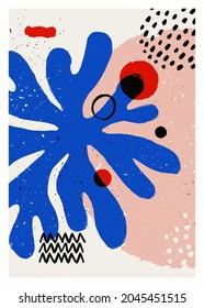 Abstract art vector poster. Vintage abstract Matisse inspired print for wall decoration. Vector hand-painted illustration