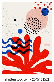 Abstract art vector poster. Vintage abstract Matisse inspired print for wall decoration. Vector hand-painted illustration