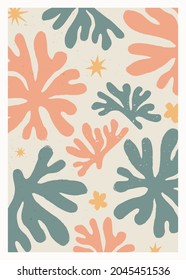 Abstract art vector poster. Vintage abstract Matisse inspired print for wall decoration. Vector hand-painted illustration