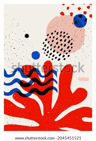 Abstract art vector poster. Vintage abstract Matisse inspired print for wall decoration. Vector hand-painted illustration
