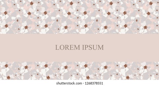 Abstract art vector soft color illustration. Hand drawn art white, gray and pink flowers of blooming apple tree twigs. Design template for greeting card, typographic print, sale flyer, festive banner.