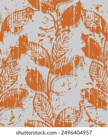 Abstract art vintage colors tropical line art leaves background vector. Wallpaper design with leaves shapes and scribble doodle linear leaf. vintage botanical floral pattern