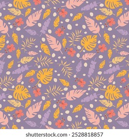 Abstract art vintage colors tropical line art leaves background vector. Wallpaper design with leaves shapes and scribble doodle linear leaf. vintage botanical floral pattern