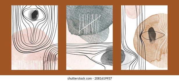 Abstract art wall arts vector collection. Arts design with eyes and hand painted lines, watercolour concept. watercolor stain texture for home deco, wall art print and cover.