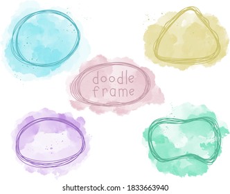 Abstract art watercolor background spot, splash, spray paint with circle geometric frame.Isolated element with liquid shapes design template for banner, publication in social media.Vector illustration