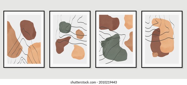 Abstract art watercolor background vector. Minimal hand painted watercolor and line art illustration.  Design for wall decoration, wall arts, cover, postcards, brochure. 
