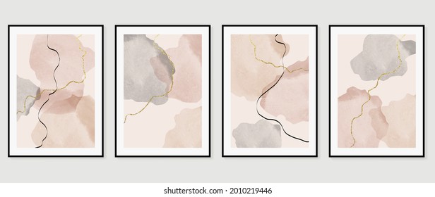 Abstract art watercolor background vector. Minimal hand painted watercolor and line art illustration.  Design for wall decoration, wall arts, cover, postcards, brochure. 
