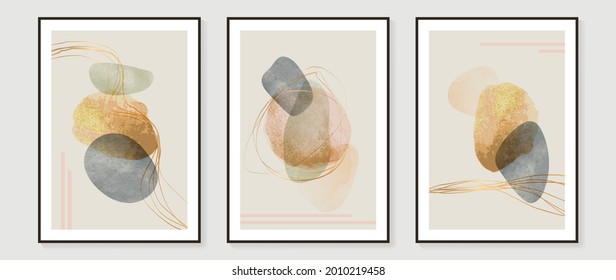 Abstract art watercolor background vector. Minimal hand painted watercolor and line art illustration.  Design for wall decoration, wall arts, cover, postcards, brochure. 
