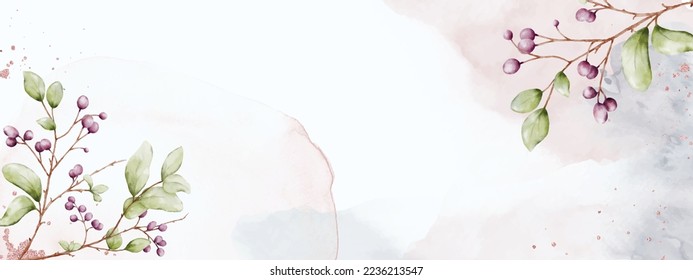 Abstract art watercolor of berries branches designed on stains background. Watercolor natural art is suitable for decorative Christmas festivals, Winter, New year, header, banner, web, or cards.