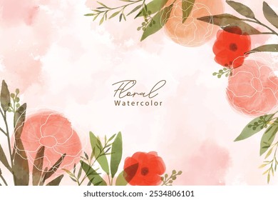 Fondo de hojas florales de acuarela de arte Abstractas. Papel pintado con flor de arte de línea y hojas botánicas, Formas orgánicas, acuarela. Fondo de Vector para Anuncio, póster, Web y embalaje.