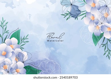 Abstract art watercolor floral leaves background. Lwallpaper with line art flower and botanical leaves, Organic shapes, Watercolor. Vector background for banner, poster, Web and packaging.