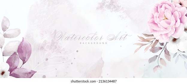 Abstract Art Watercolor Flowers Painting For Background. Banner Collection Of Botanical Watercolor Vector. Suitable For Wedding Decoration, Greeting Card, Cover, Header, Or Wall Decoration.