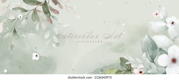 Abstract art watercolor flowers painting for green background. Banner collection of botanical watercolor vector. suitable for Wedding decoration, greeting card, cover, header, or wall decoration.