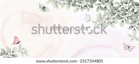Abstract art watercolor foliage and butterflies painting for background. Banner collection of natural botanical watercolor vector. suitable for headers, covers, greeting cards, or wall decoration.