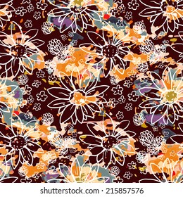 Abstract art watercolor seamless pattern with flowers. Repeating print floral background  texture. Fabric design. Wallpaper - vector 