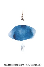 Abstract art with watercolor texture background vector. Brush stroke elements. Cloud, leaf and line contemporary template in Asian style. Nature landscape wallpaper.