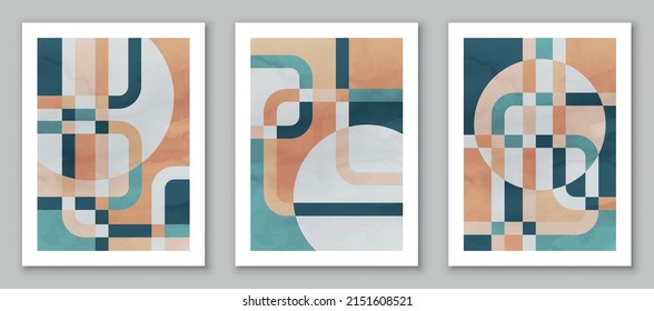 Abstract art, watercolor texture, geometric background. Design for poster, wall decoration, cover, EPS10 vector template, set