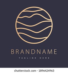 Abstract Art Wavy Circle Logo With Waves Lines Background.Design Template Icon, Sign Sea, Symbol Water Wavy Pattern. Brand Identity For Business Company, Travel Agency, Jewelry. Vector Illustration.