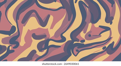 Abstract art with wavy lines in a soft color palette (pink, blue, yellow). Energetic, rhythmic background in retro style.