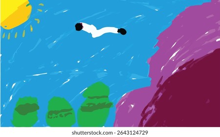 abstract art of white bird flying in the sky with bright sun