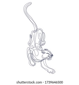 Abstract art wild cat silhouette hand drawn with continuous line. Simple tropical background drawing. Hand drawn vector character line art illustration