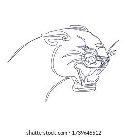 Abstract art wild cat silhouette hand drawn with continuous line. Simple tropical background drawing. Hand drawn vector character line art illustration