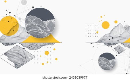 Abstract art wireframe background. Modern science or technology art elements. Surface illustration. Hand made vector.