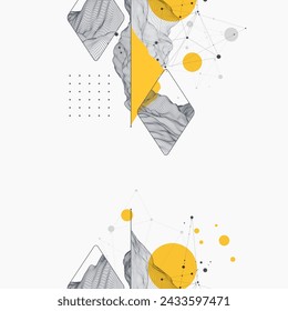 Abstract art wireframe background. Modern science or technology art elements. Surface illustration. Hand made vector.