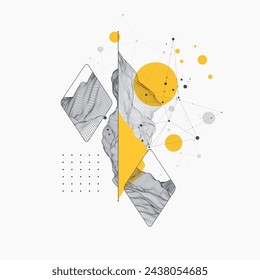 Abstract art wireframe background. Modern science or technology art elements. Surface illustration. Hand made vector.